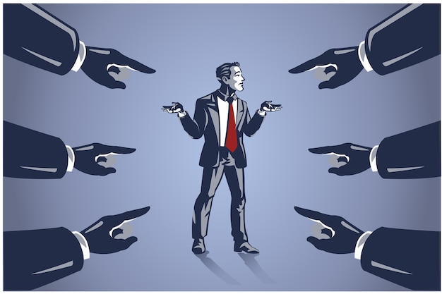 Premium Vector | Many hands pointed at businessman, business ...