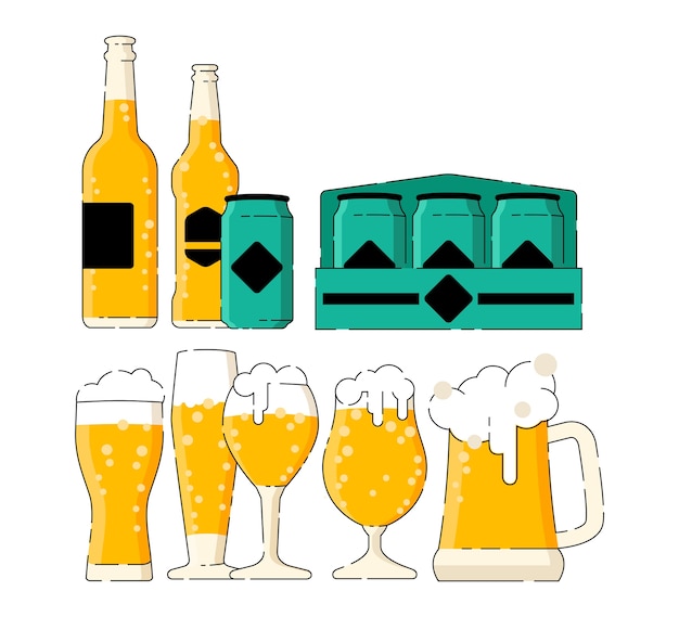 Premium Vector | Many type of beer in the different glasses