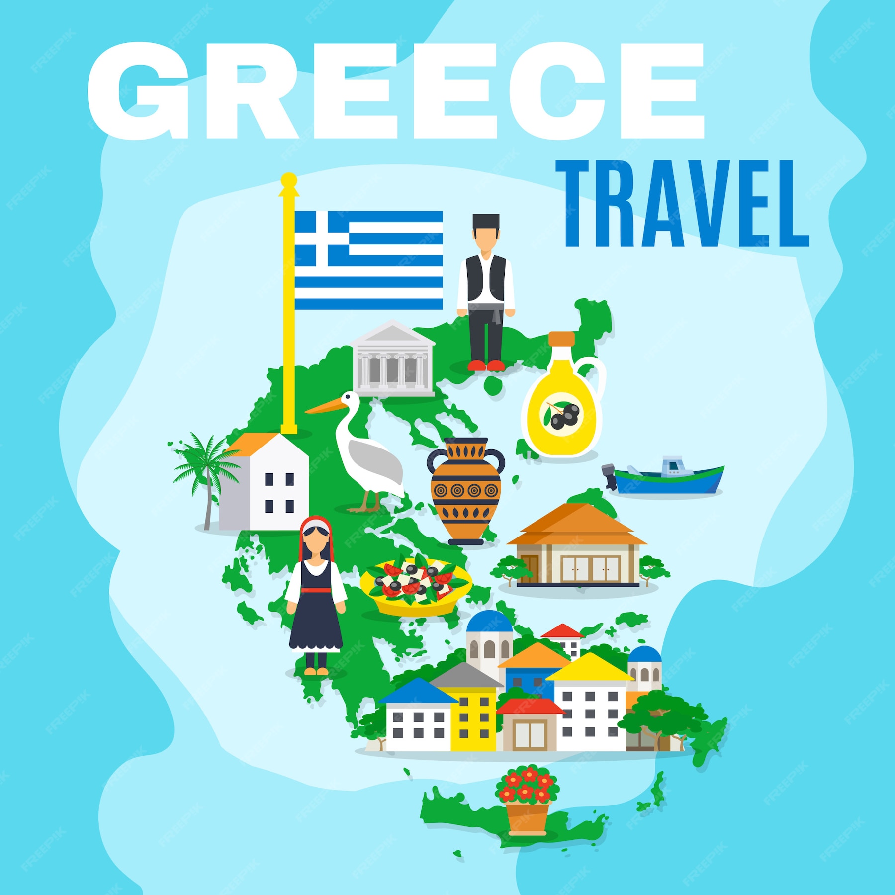 Free Vector | Map greece poster