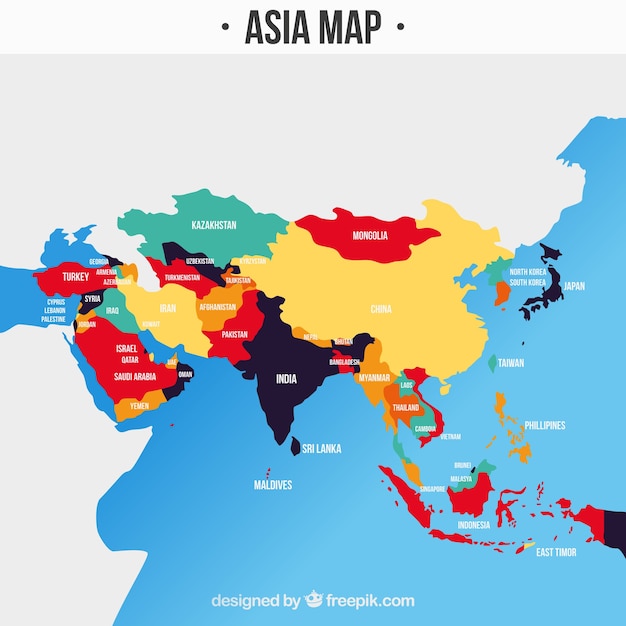 異なる色のアジア大陸の地図 プレミアムベクター