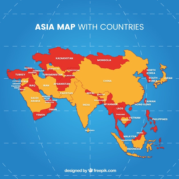 異なる色のアジア大陸の地図 プレミアムベクター