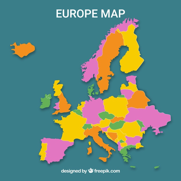 フラットスタイルの色を使ったヨーロッパの地図 無料のベクター