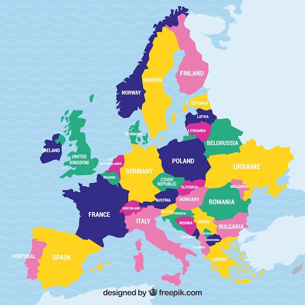 Map of europe with countries of colors