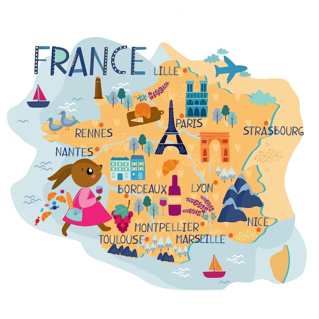 フランスイラストの地図 プレミアムベクター
