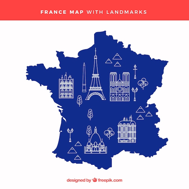 ランドマーク付きフランスの地図 無料のベクター