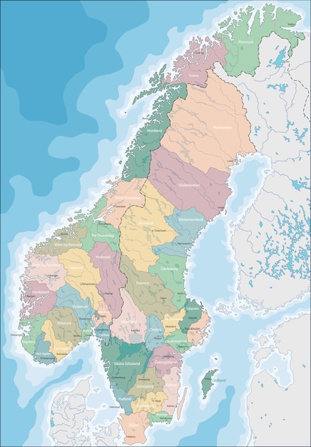 ノルウェーとスウェーデンの地図 プレミアムベクター