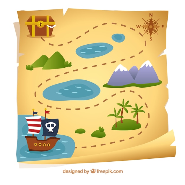 Map of pirate with path to the treasure | Free Vector