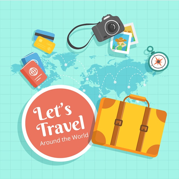 Map and travel elements with flat design | Free Vector