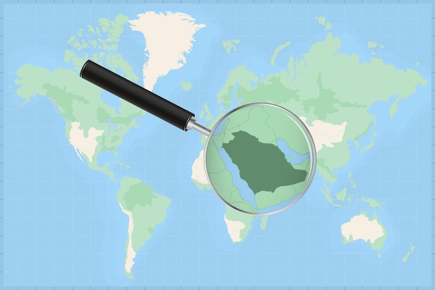 Premium Vector Map Of The World With A Magnifying Glass On A Map Of Saudi Arabia