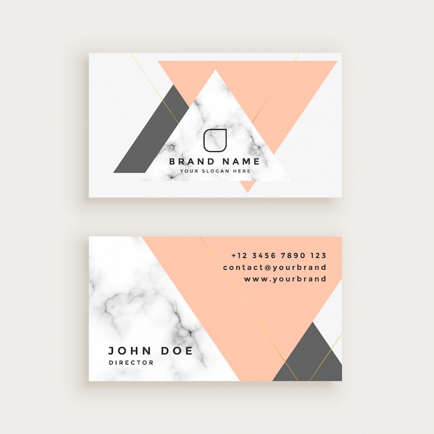 Marble business card with triangle shapes in\
pastel colors