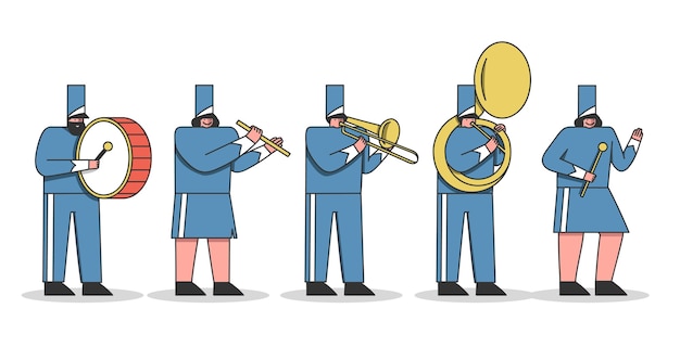 Premium Vector | Marching band cartoons. military orchestra members ...