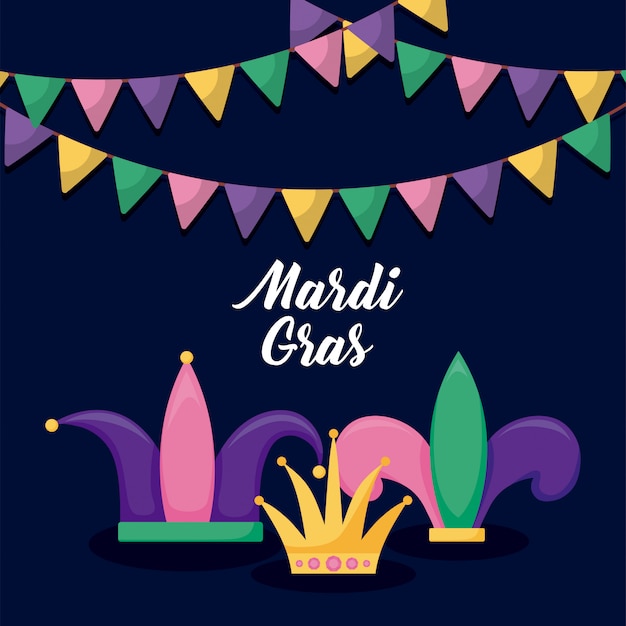 Mardi gras card set icons Vector | Premium Download