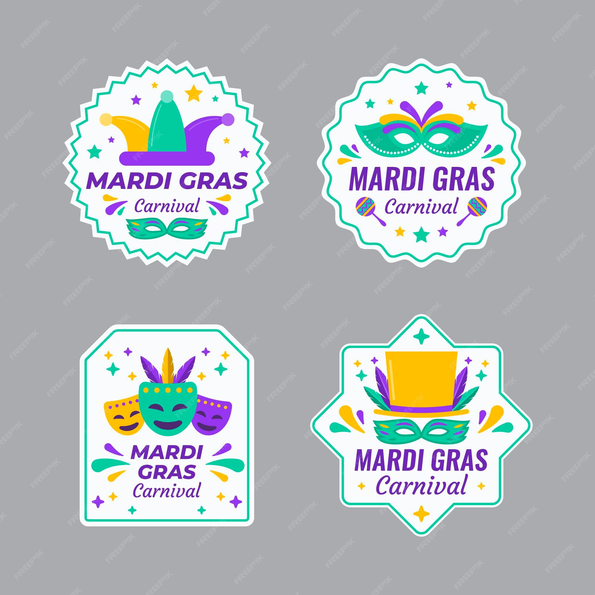 Free Vector Mardi Gras Label Collection