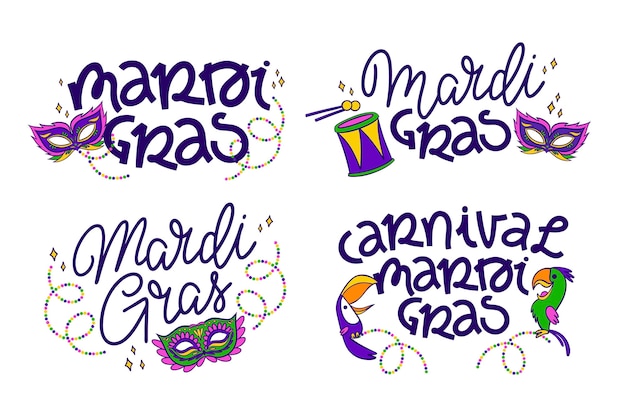 Free Vector Mardi Gras Labels Collection