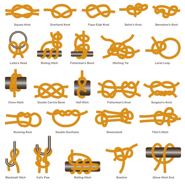 Premium Vector | Marine knots and hitches types vector isolated icon