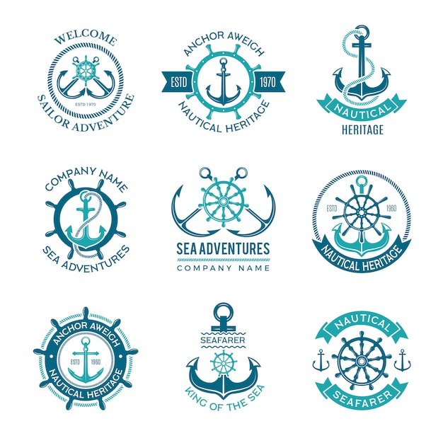 Premium Vector | Marine logo. nautical emblem with ship anchors and ...