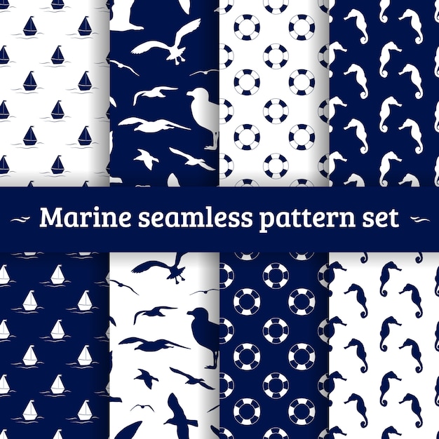 Marine seamless pattern set vector Premium Vector