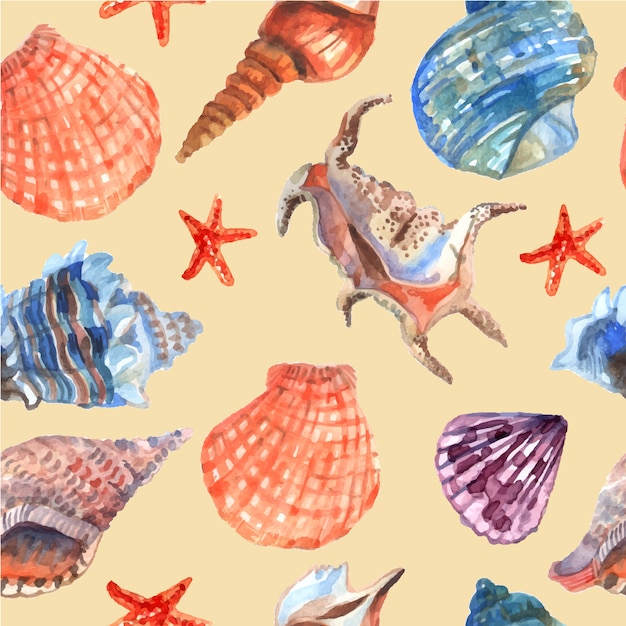 海の殻と海の夏の休暇の壁紙にヒトデ 無料のベクター
