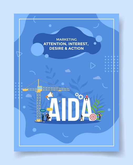 Premium Vector Marketing Attention Interest Desire Action People Around Word Aida Speaker Advertisement Target Plan For Template