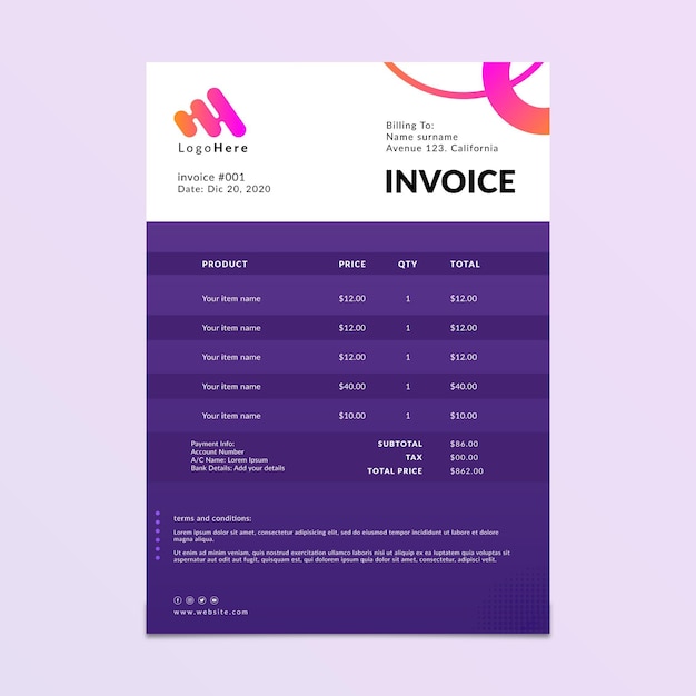 Free Vector Marketing business invoice template