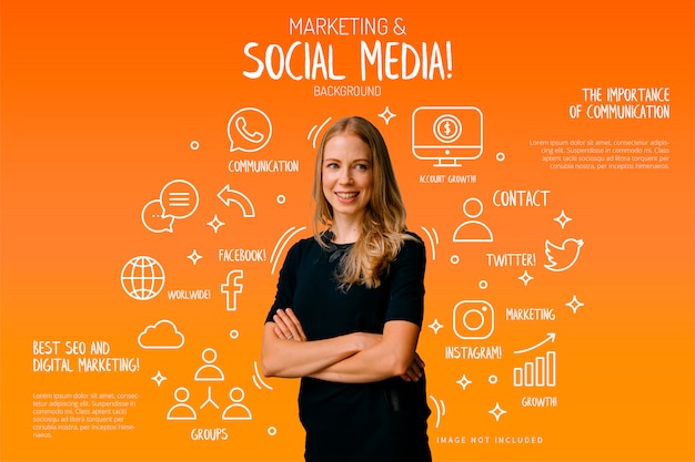 Marketing & social media background with funny elements Free Vector