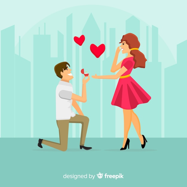 Marriage proposal composition with flat design Free Vector