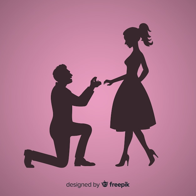 Marriage Proposal Composition With Silhouette Style Vector Free Download 1526