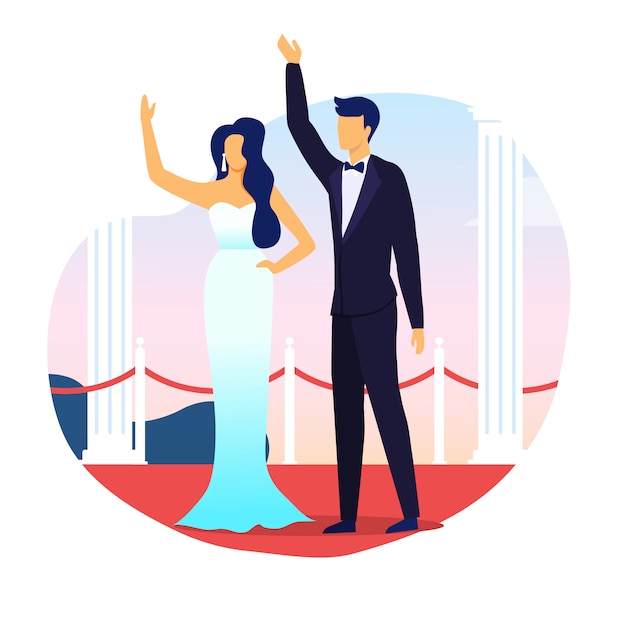 Married celebrities waving hands flat illustration Vector | Premium ...