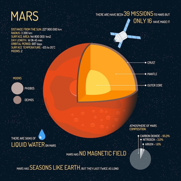 Mars detailed structure with layers illustration. outer space science ...