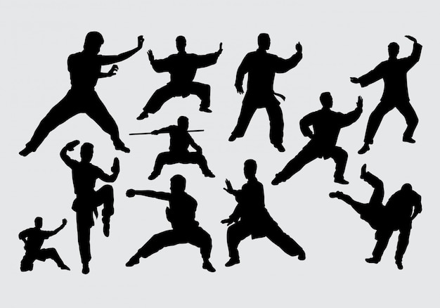 Download Martial art and kungfu silhouette | Premium Vector