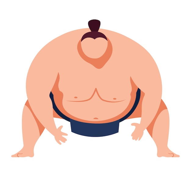 格闘技 伝統的な日本美術相撲スポーツ 重い デブ男デザイン漫画スタイルのイラスト 白で隔離 戦闘態勢の肥満バター 大きくて人間的 強い座位の相撲 プレミアムベクター