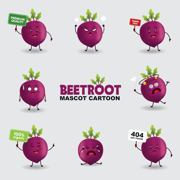 Mascot cartoon illustration. beetroot in several pose. isolated background. Premium Vector