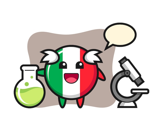 科学者 かわいいスタイル ステッカー ロゴ要素としてのイタリアの旗バッジのマスコットキャラクター プレミアムベクター