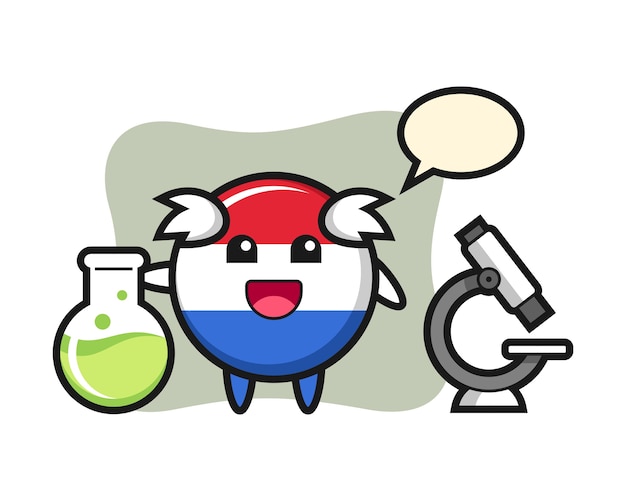 プレミアムベクター 科学者としてのオランダの旗バッジのマスコットキャラクター
