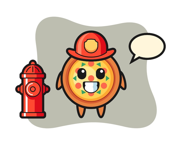 消防士としてのピザのマスコットキャラクター プレミアムベクター