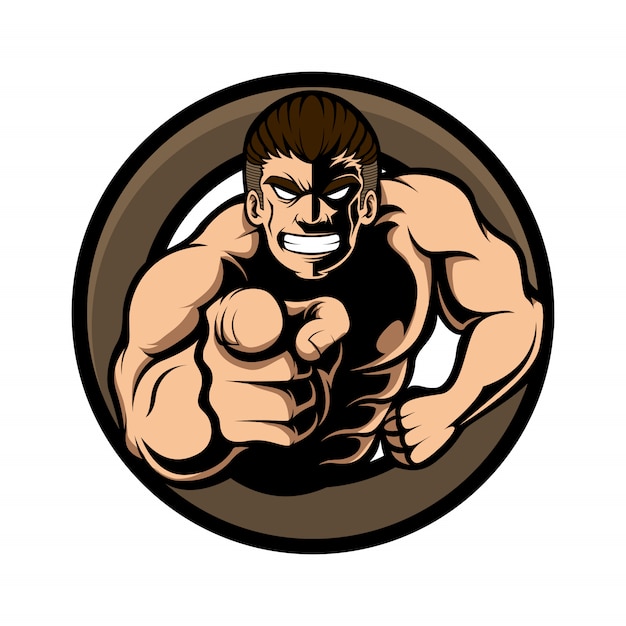 Mascot logo man with muscle | Premium Vector
