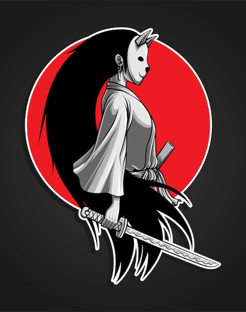  Masked samurai girl illustration