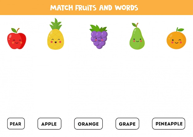 果物と言葉を合わせてください 英語文法ゲーム プレミアムベクター