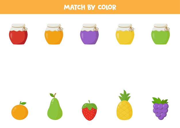 Premium Vector | Match jars of jam with colorful fruits. educational ...