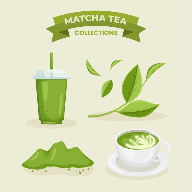 Matcha tea collection concept | Free Vector