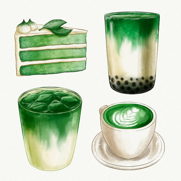 Matcha Tea Collection Free Vector 3459