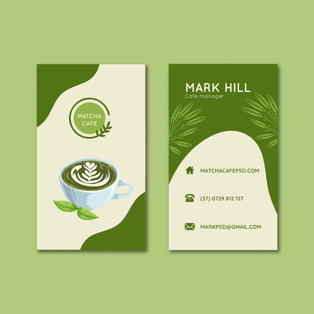 Free vector matcha tea vertical business cards template set