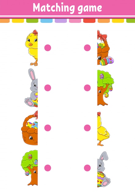 premium vector  matching game draw a line easter theme