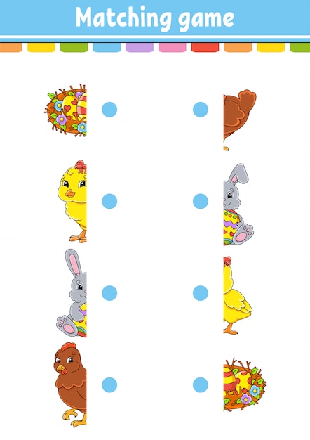 Matching game. draw a line. easter theme. education