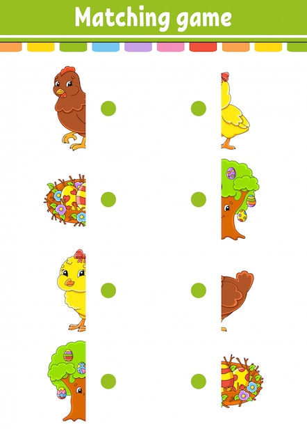 premium vector  matching game draw a line easter theme