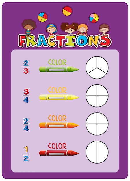 A math fractions worksheet Premium Vector