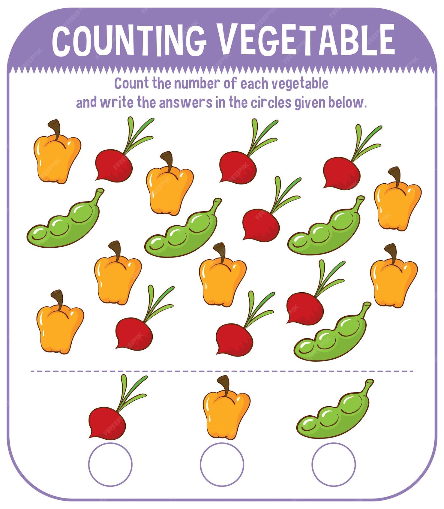 Free Vector | Math game template with counting vegetable