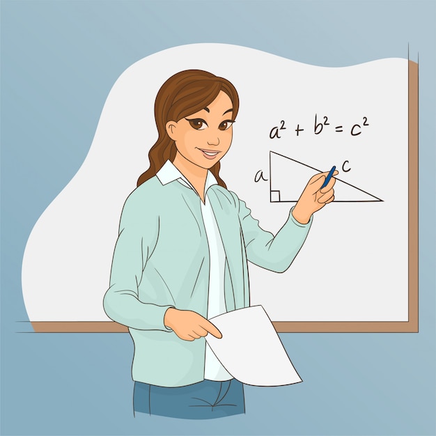 Math’s teacher explaining arithmetic Premium Vector