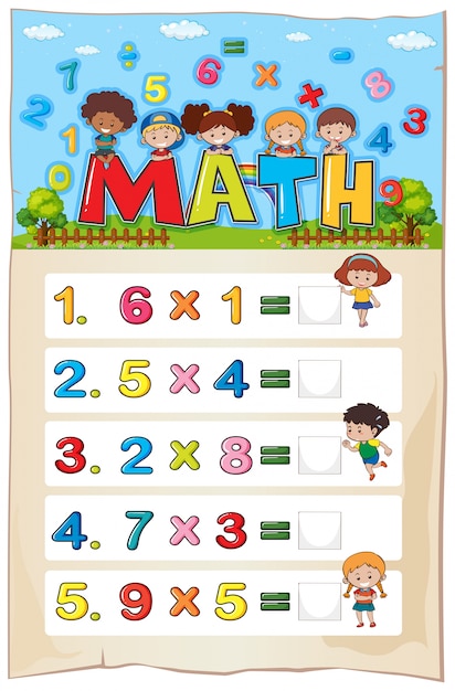 premium-vector-math-worksheet-template-with-kids-and-multiplication-problems
