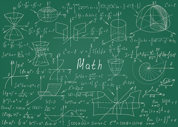 Premium Vector Mathematical Formulas Drawn By Hand On A Green Chalkboard For The Background
